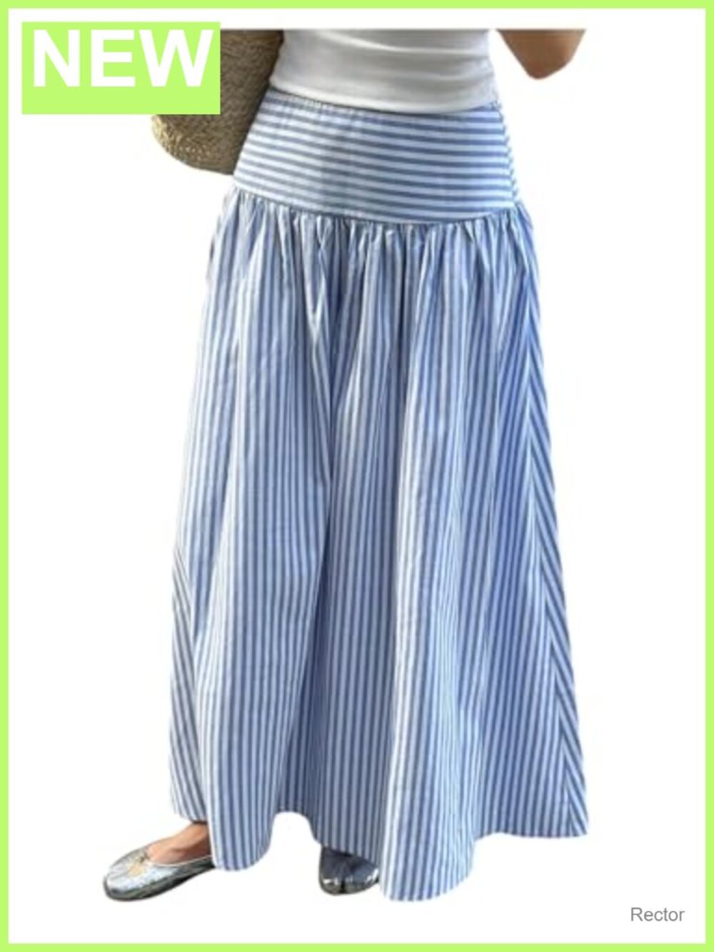 Women's Striped High Waisted Ruffle Hem A Line Flowy Maxi Skirt